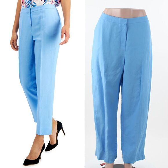 Kasper Pants - Kasper Mid-Rise Linen Blend Straight-Leg Pants